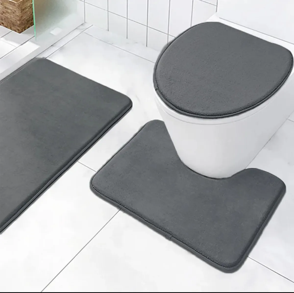 4pcs Anti slip Cushion Bathroom Mat Set, Dark Gray