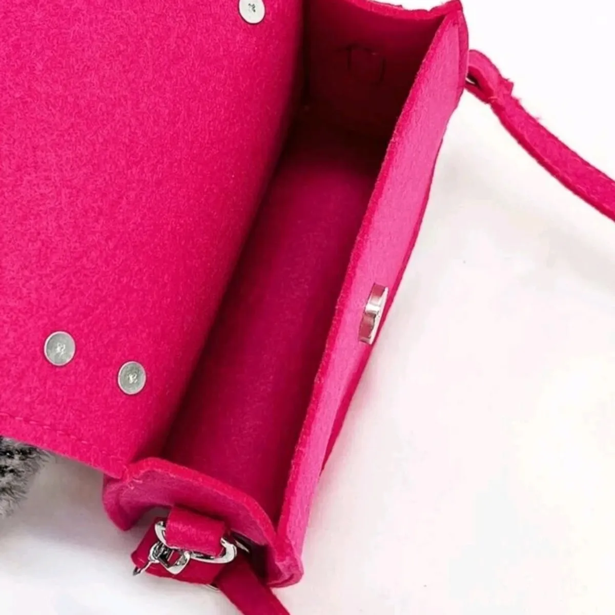 Mini Neon Pink Felt Flap Square Bag