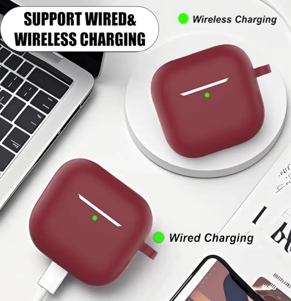Wine Red Square Plus Strawberry Pendant AirPods 4