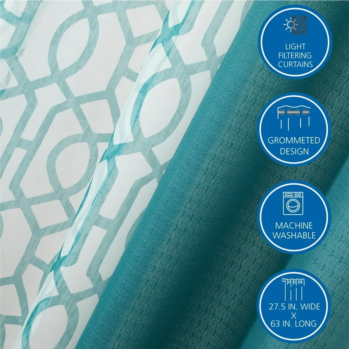 Mainstays 4Pcs Kingswood Solid and Printed Sheer Grommet Set, Pacifica Green, 27.5" W x 63" L