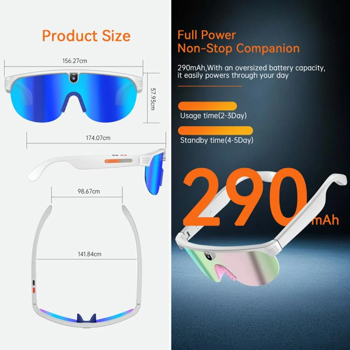 Smart AI Glasses with 8MP Camera & Open Ear Audio, HD 1080p Video Recording, AI Object Recognition & Real-Time Translation, Polarized Interchangeable Lenses for Sports & Travel