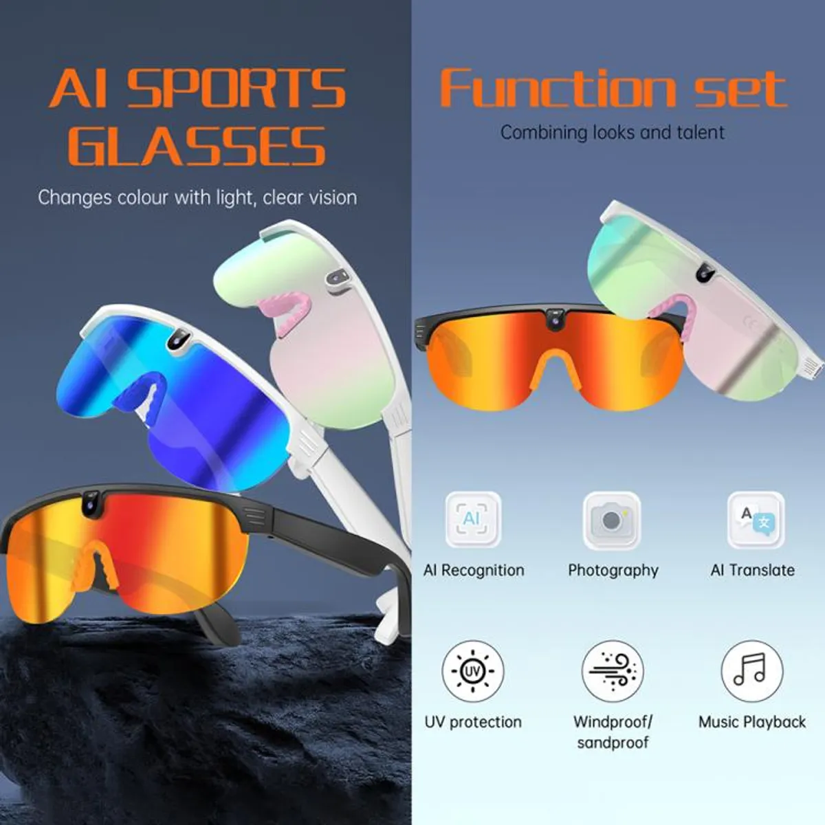 Smart AI Glasses with 8MP Camera & Open Ear Audio, HD 1080p Video Recording, AI Object Recognition & Real-Time Translation, Polarized Interchangeable Lenses for Sports & Travel