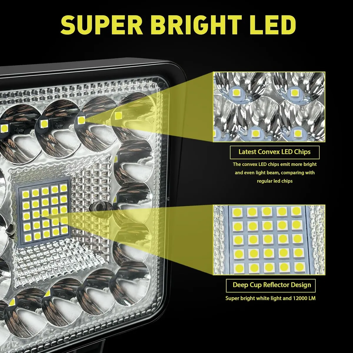 LED Work Lights for Truck Tractor, 4 Inch 123W Square LED Light Pods 12V 24V