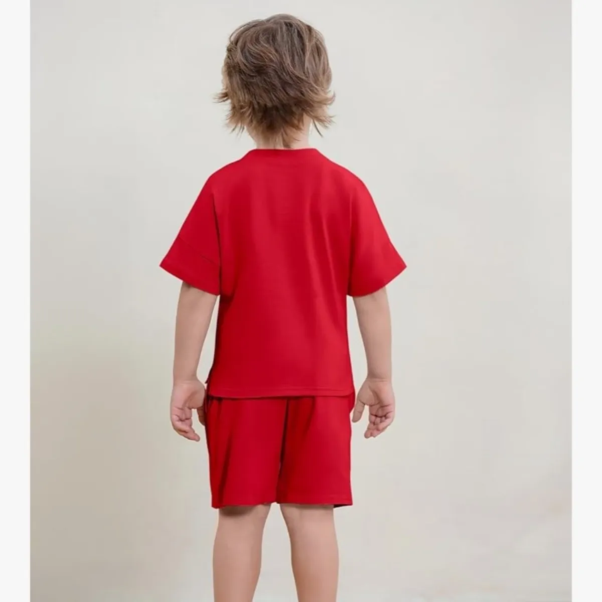 Boy  Red 2 Piece Short Sleeve T-Shirts and Elastic Waist Shorts Set -Size 120/3-8 Years