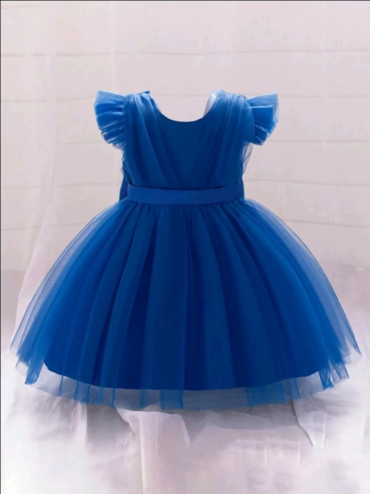 Baby Girls' Royal Blue Tulle Backless Bow Decor Puff Dress - Size 2-3Y