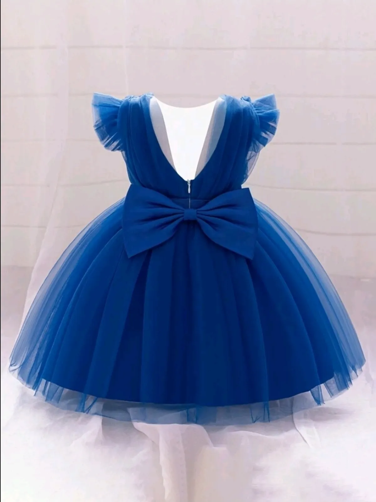 Baby Girls' Royal Blue Tulle Backless Bow Decor Puff Dress - Size 2-3Y