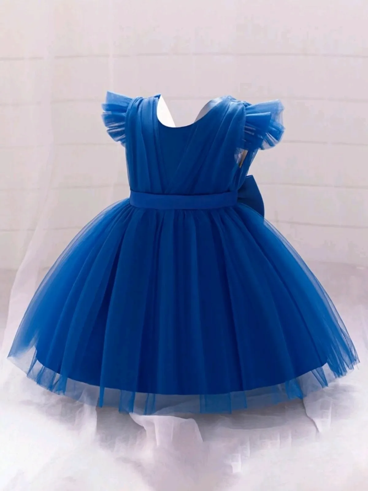 Baby Girls' Royal Blue Tulle Backless Bow Decor Puff Dress - Size 2-3Y