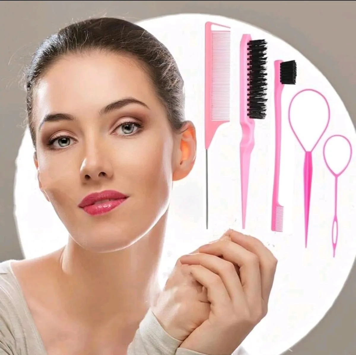 5Pcs Slick Back Brush Set With Topsy Tail, Teasing Bristle, Rat Comb Women & Girls Hair Styling, Flyaways Control And Combing