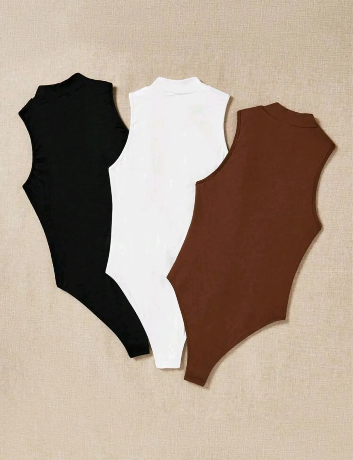 3PCS Women's High-Neck Sleeveless Bodysuit, Tight-Fitting And Casual - Size XL