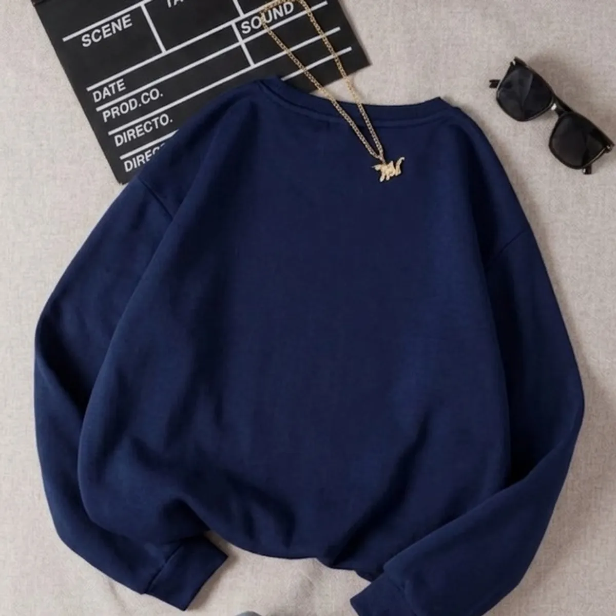 Women's Navy Blue Los Angeles Long-sleeved Round Neck Pullover-Size S