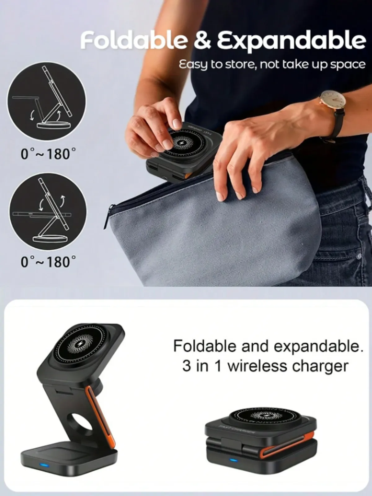 15 W Fast 3-In-1 Wireless Folding Charging Station