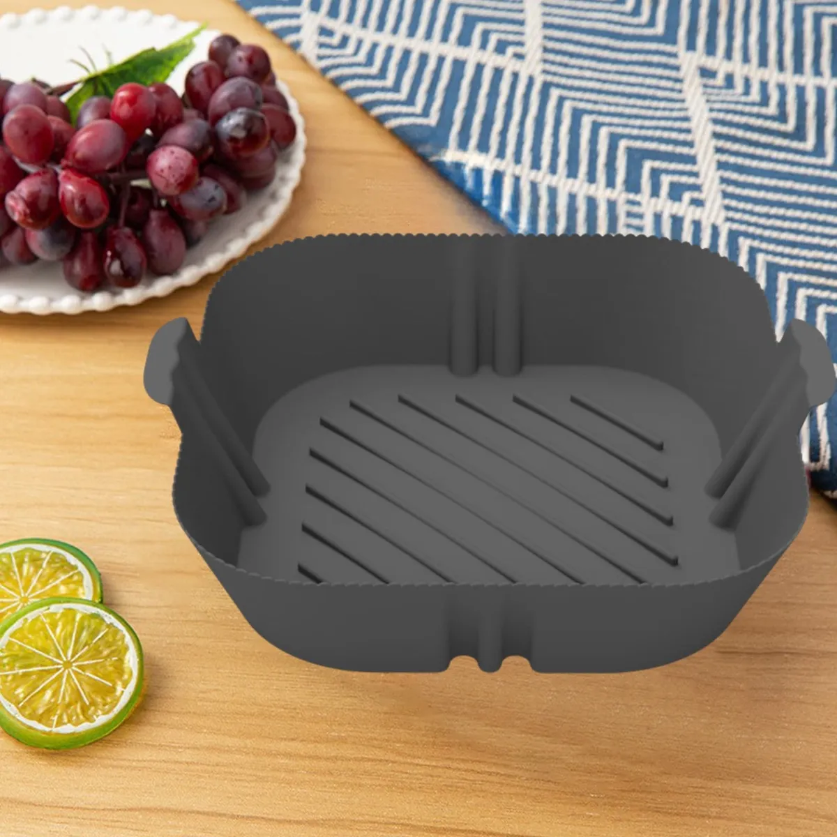 1Pc Air Fryer Silicone Liner Square, Non-Stick Food Grade Reusable Basket - Black