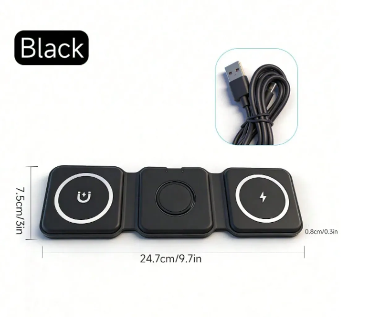 3-In-1 Foldable Wireless Charging Station, BLK