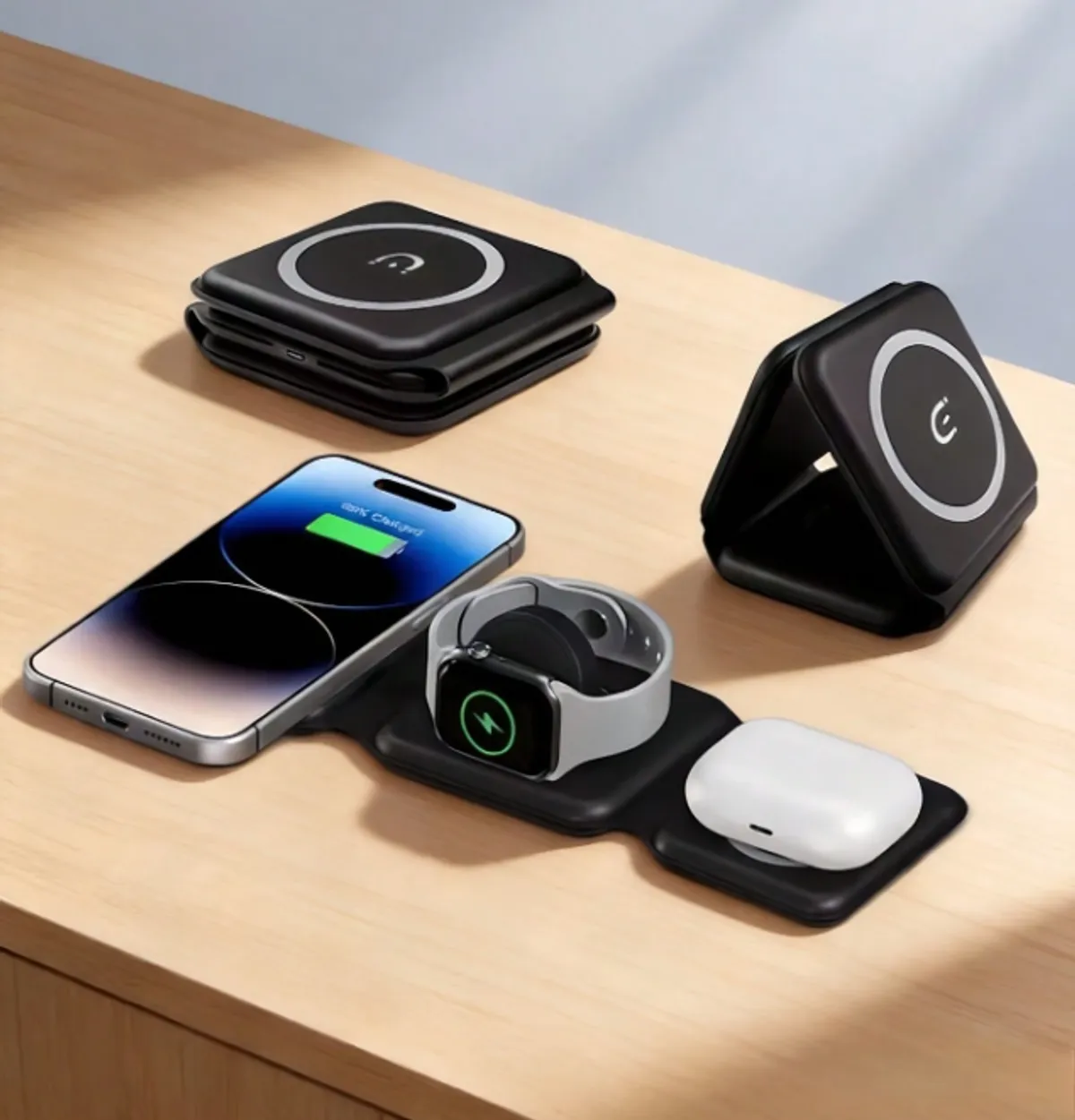 3-In-1 Foldable Wireless Charging Station, BLK
