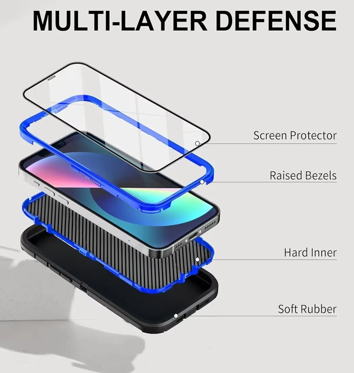 iPhone 15 Plus Case and iPhone 14 Plus Case 6.7" with 2 Screen Protector + 2 Camera Lens Protector, Heavy Duty Military Grade Phone Case Cover (Blue Black)