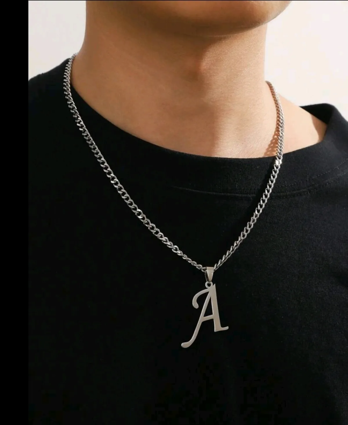 1pc Fashionable Stainless Steel A English Alphabet Letter Pendant Necklace, Silver Color
