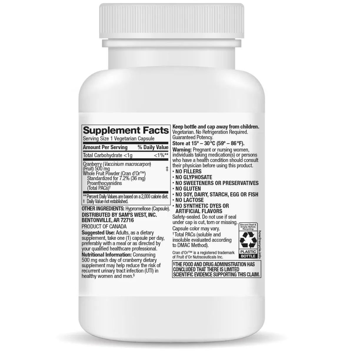Cranberry Vegetarian Dietary Supplement - 150 Capsules
