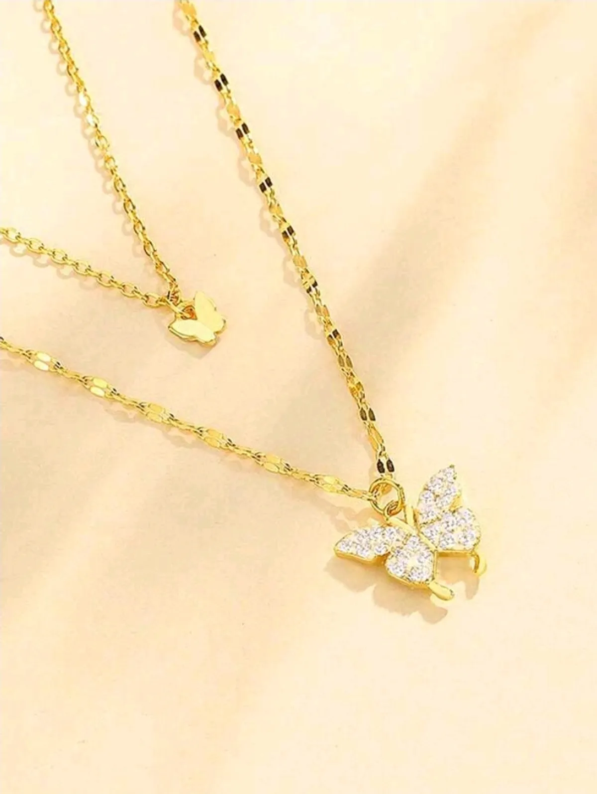1pc Minimalist Elegant Sweet Cute Rhinestone Butterfly Double Layer Necklace