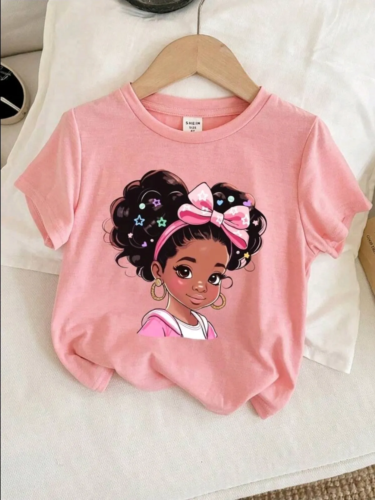 Young Girl Summer 3pcs/Set Casual Solid Color Short Sleeve Round Neck T-Shirt With Cartoon Pattern - Size 6Y