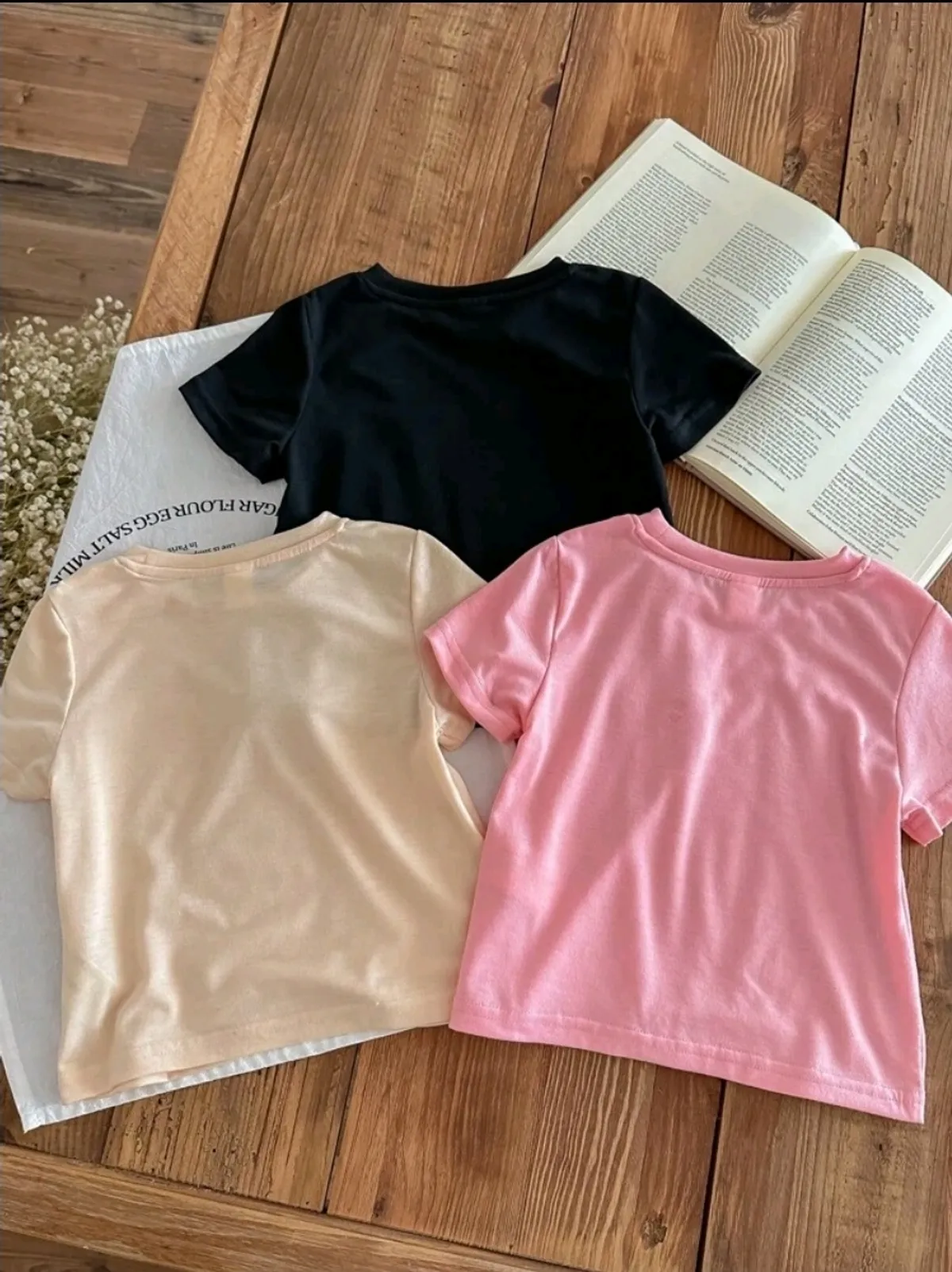 Young Girl Summer 3pcs/Set Casual Solid Color Short Sleeve Round Neck T-Shirt With Cartoon Pattern - Size 6Y