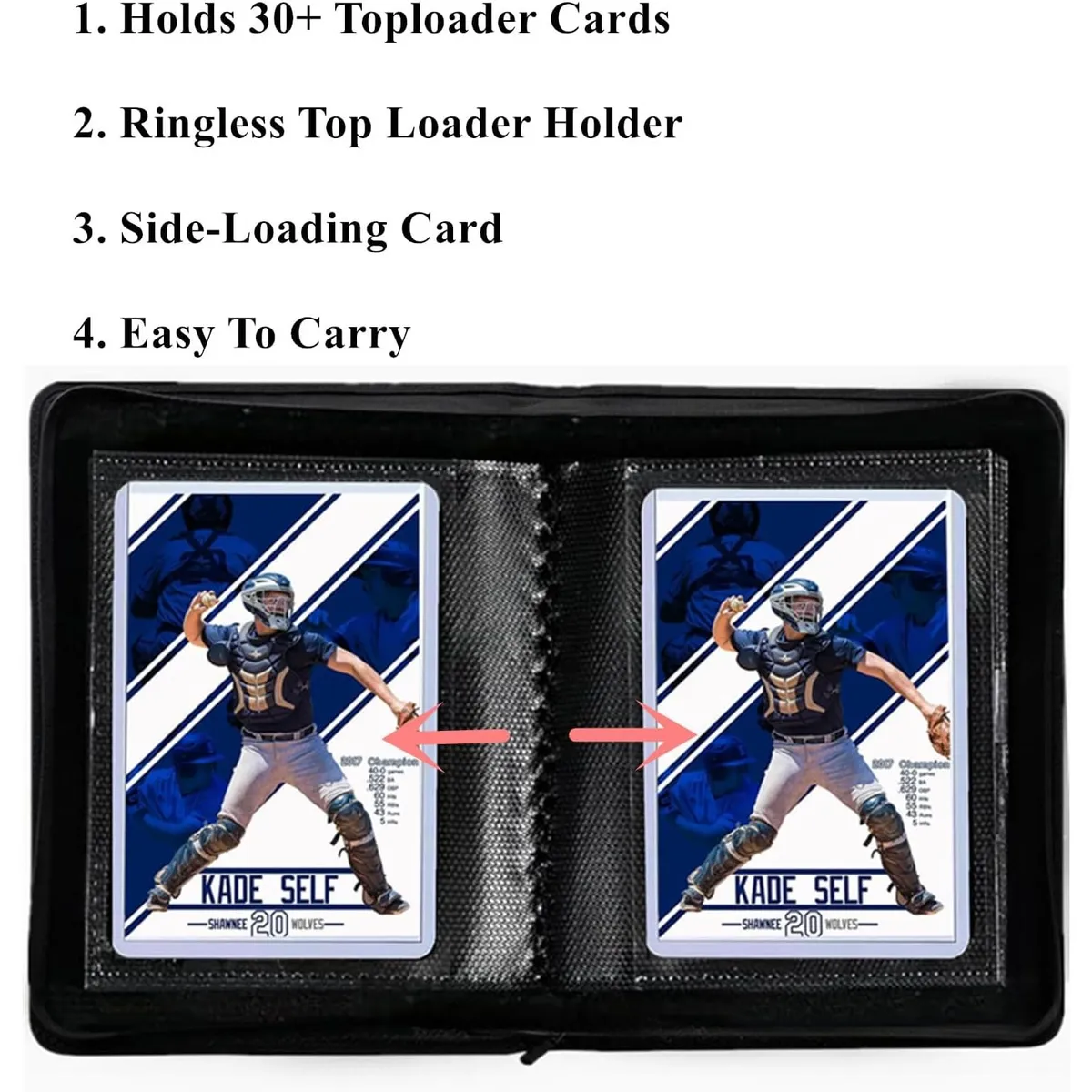 30-Pocket Toploader Binder for Trading Cards – Zippered Album for 3"x4" Rigid Holders – Fits Pokémon, MTG, Yu-Gi-Oh! & Sports Cards – Black
