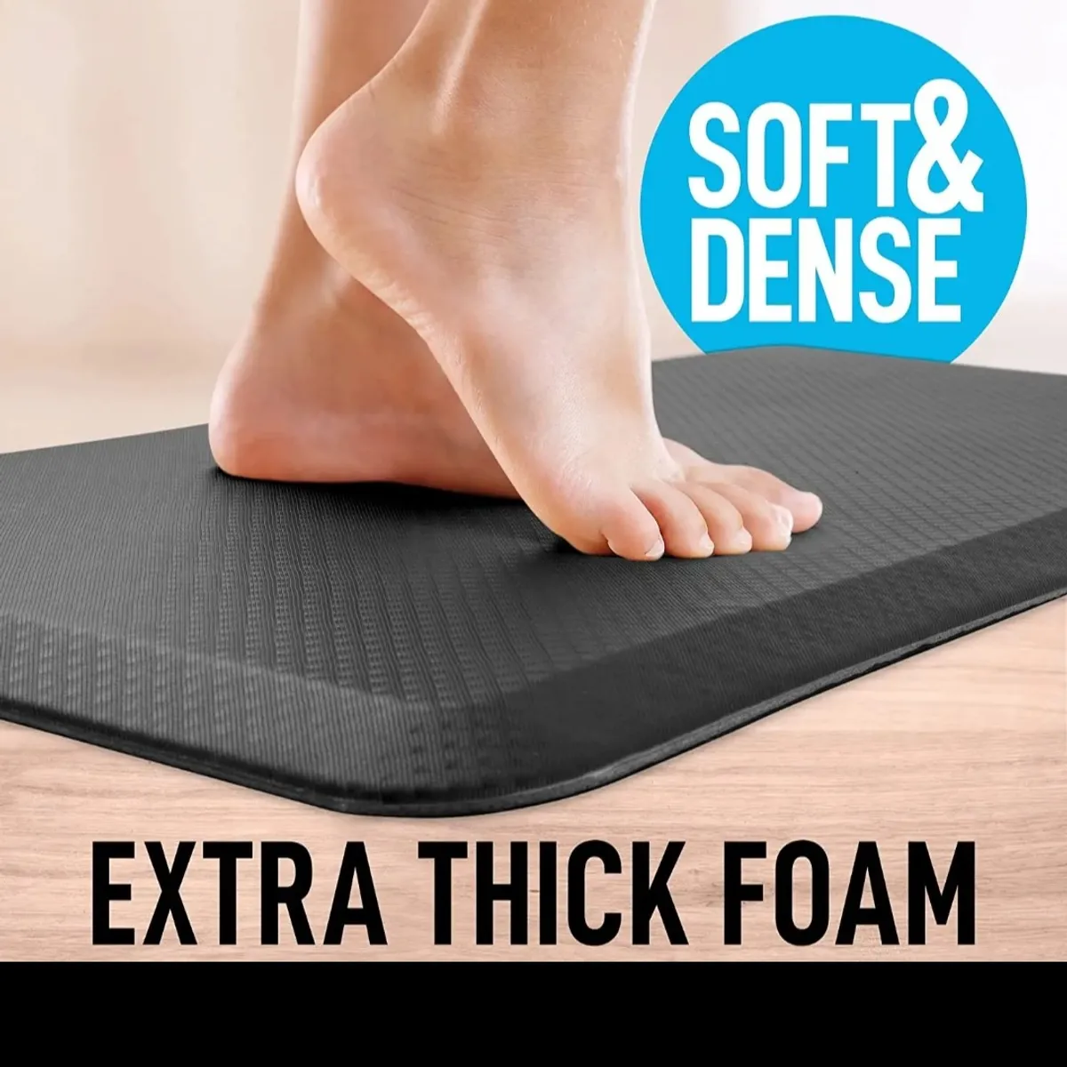 Set of 3 Super thick Anti Fatigue, Anti Slip Comfortable PVC Kitchen Mats Waterproof., Solid Gray