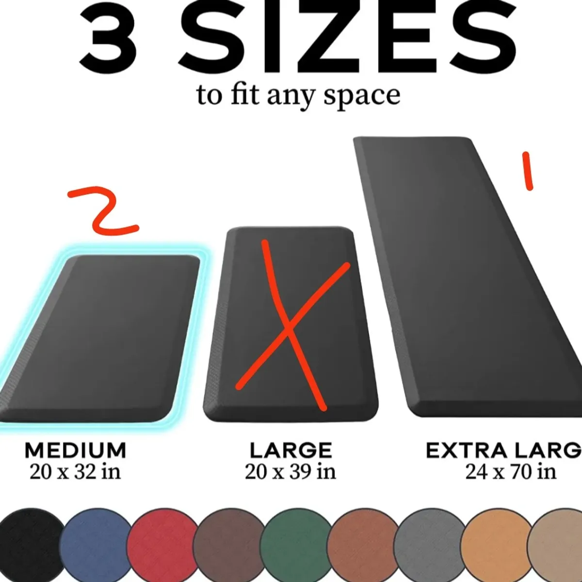Set of 3 Super thick Anti Fatigue, Anti Slip Comfortable PVC Kitchen Mats Waterproof., Solid Gray