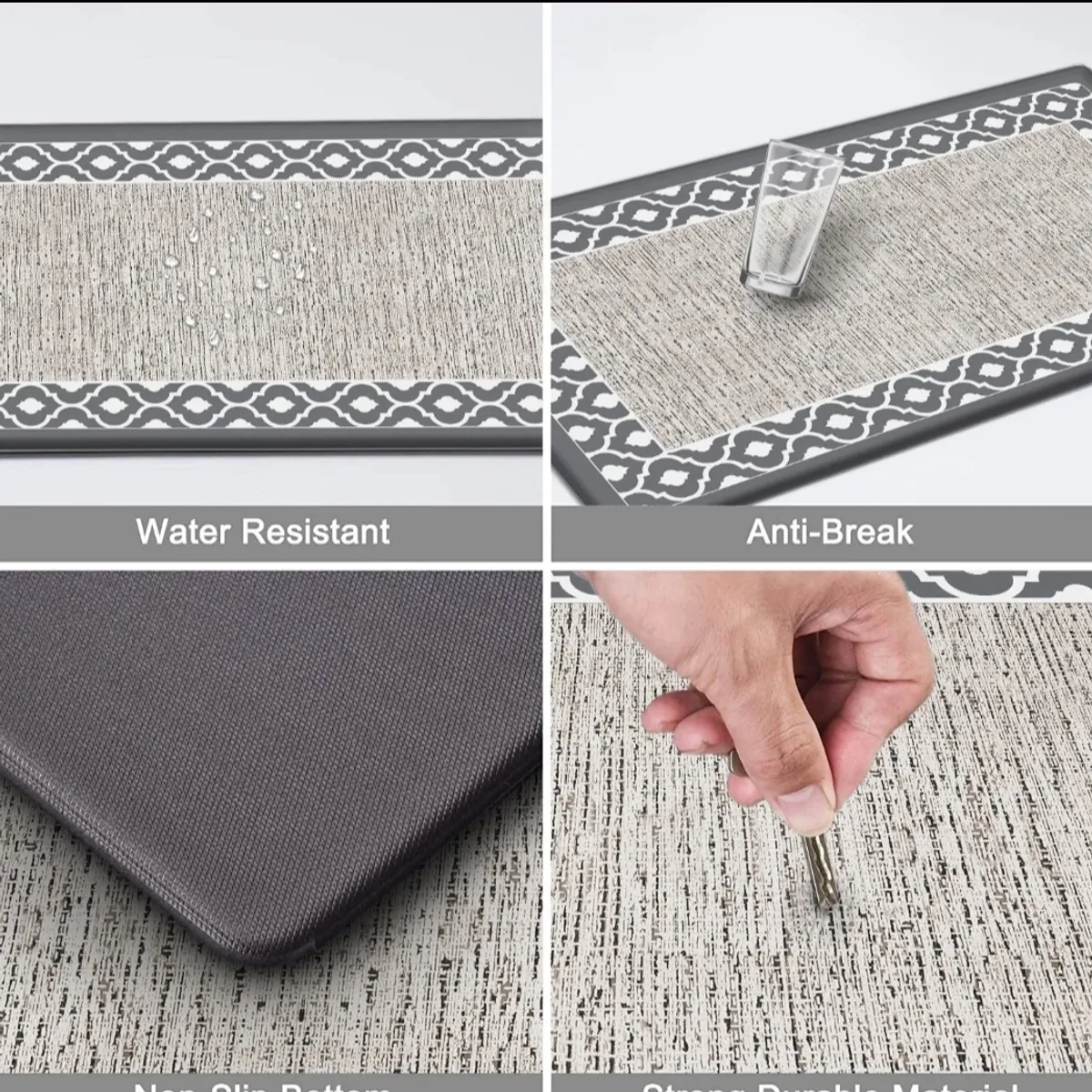 Set of 3 Super thick Anti Fatigue, Anti Slip Comfortable PVC Kitchen Mats Waterproof., Floral Gray