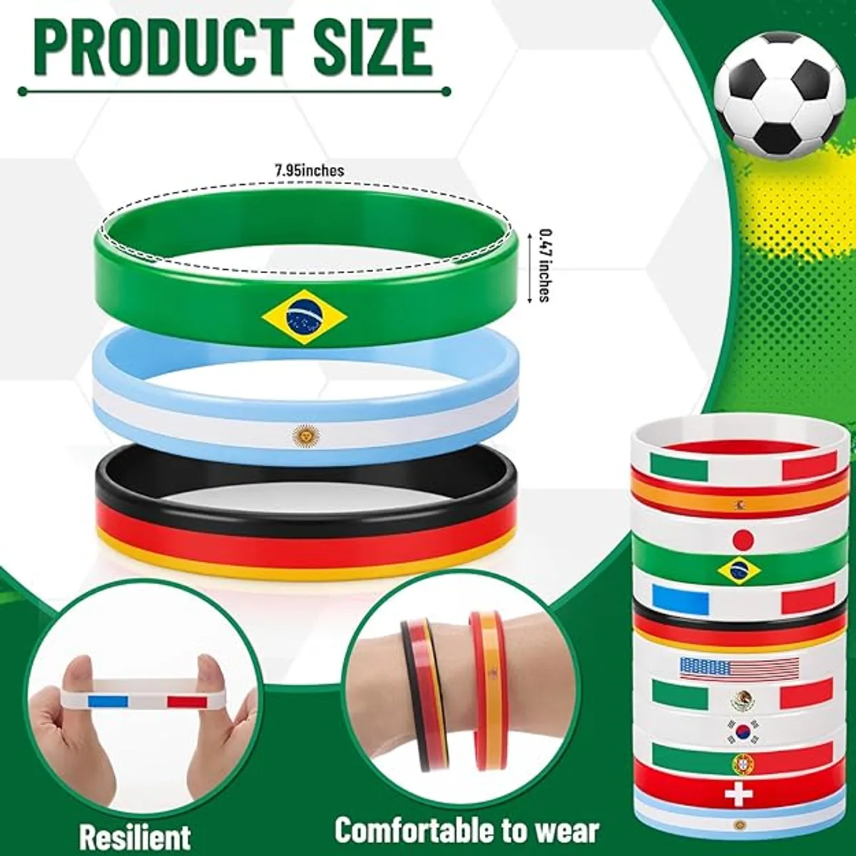 12-Pack World Soccer Fan Wristbands – Silicone Bracelets with National Flags – Perfect Party Favors for Watch Parties, Tournaments & School Sports – Assorted Countries