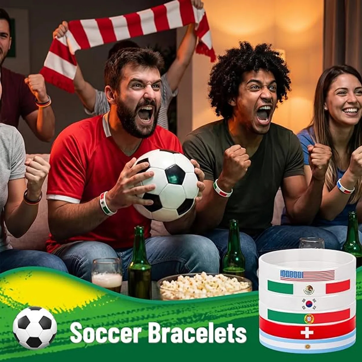 12-Pack World Soccer Fan Wristbands – Silicone Bracelets with National Flags – Perfect Party Favors for Watch Parties, Tournaments & School Sports – Assorted Countries