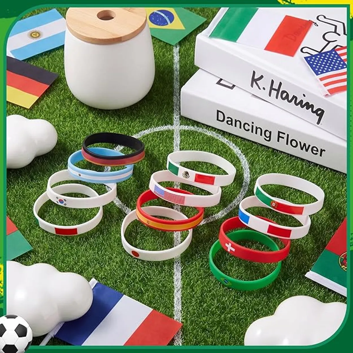 12-Pack World Soccer Fan Wristbands – Silicone Bracelets with National Flags – Perfect Party Favors for Watch Parties, Tournaments & School Sports – Assorted Countries