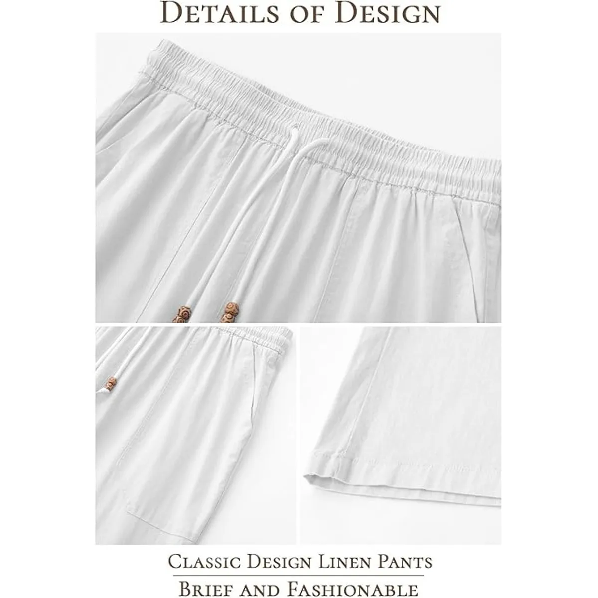 Men’s Cotton-Linen Blend Pants – Breathable Elastic Waist Drawstring Trousers for Summer, Beach & Casual Wear – Lightweight & Comfortable Fit (Size M)