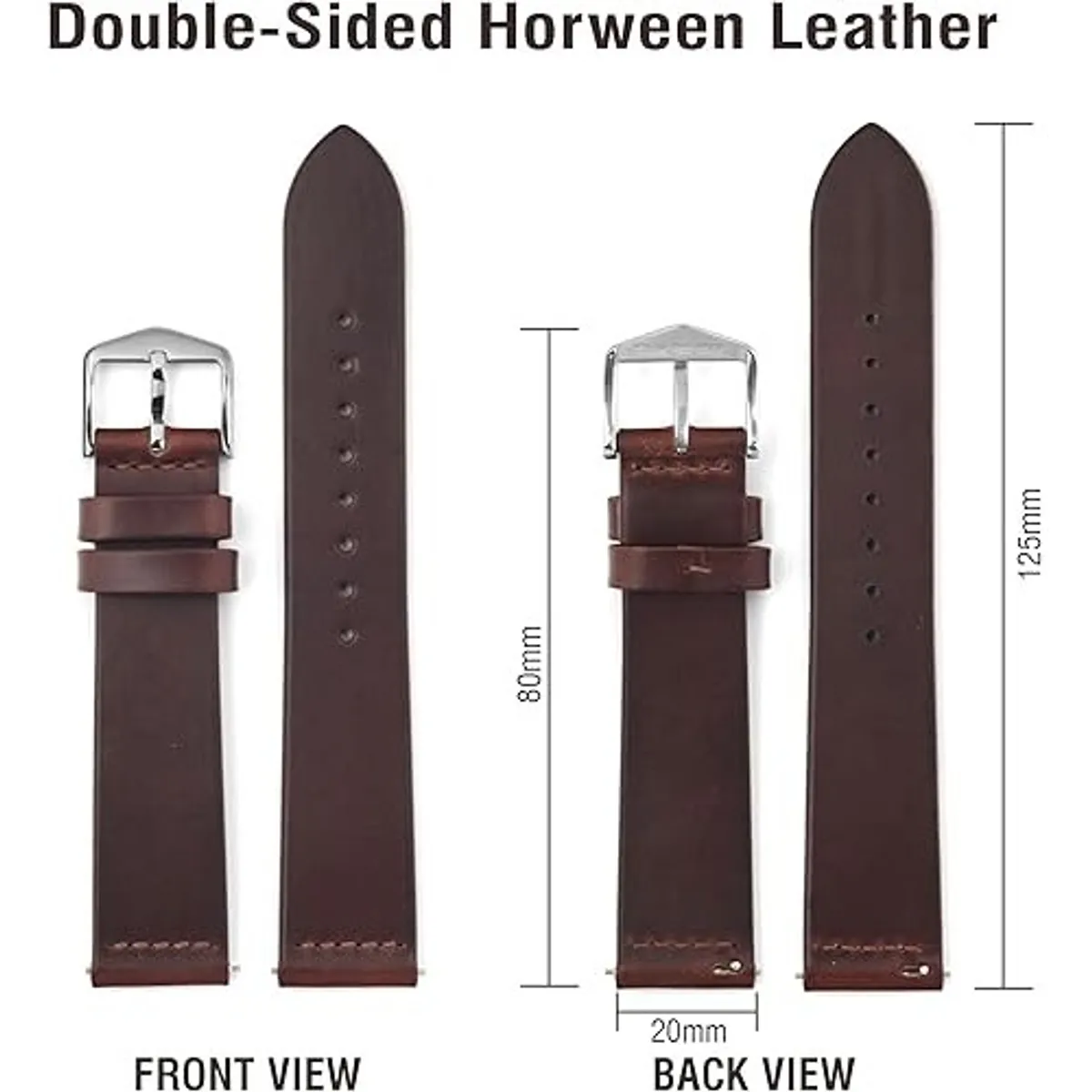 Genuine Horween Leather Watch Strap (20mm) – Handcrafted Vintage Brown Band with Quick Release – Compatible with Samsung, Garmin, Seiko & Standard 20mm Lugs
