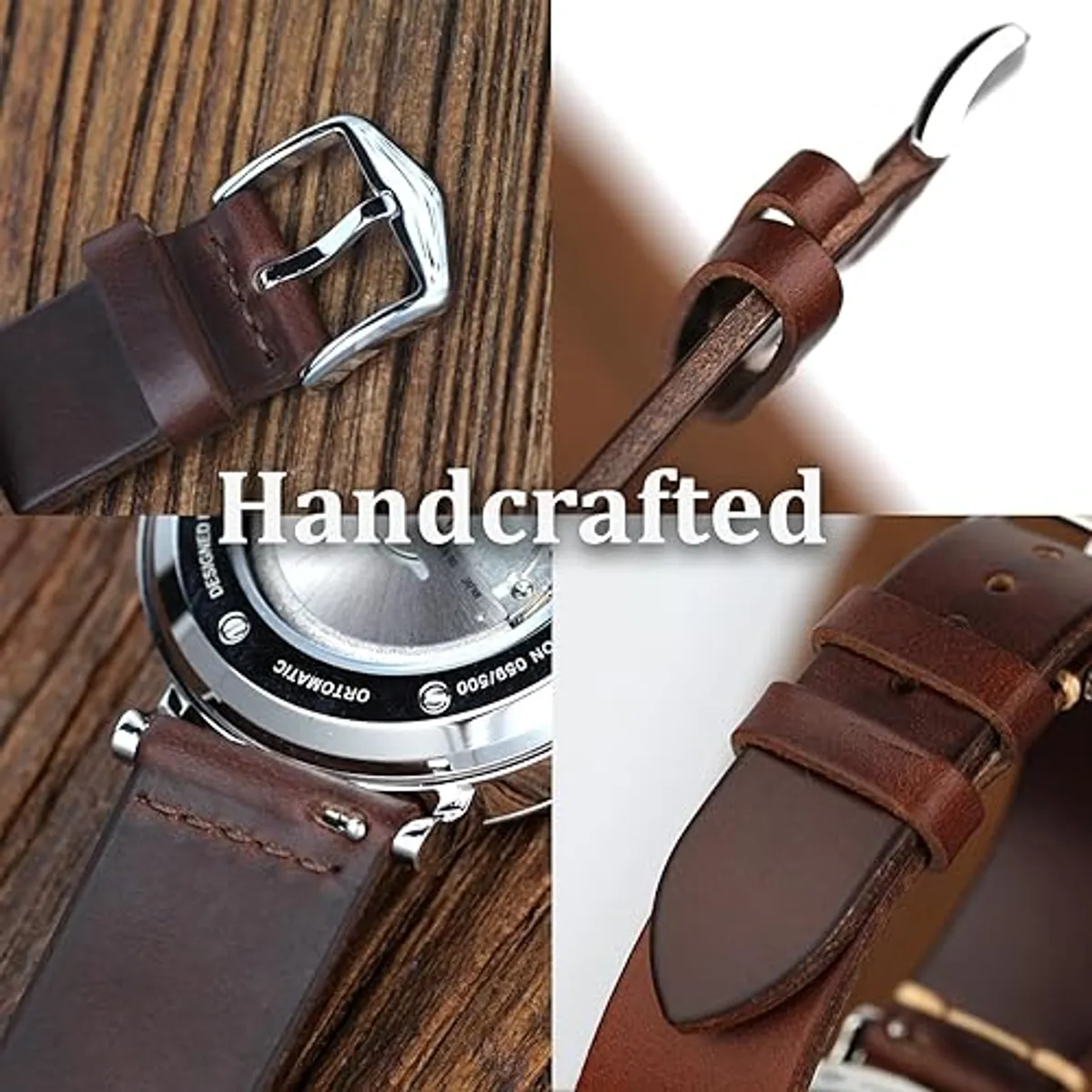 Genuine Horween Leather Watch Strap (20mm) – Handcrafted Vintage Brown Band with Quick Release – Compatible with Samsung, Garmin, Seiko & Standard 20mm Lugs