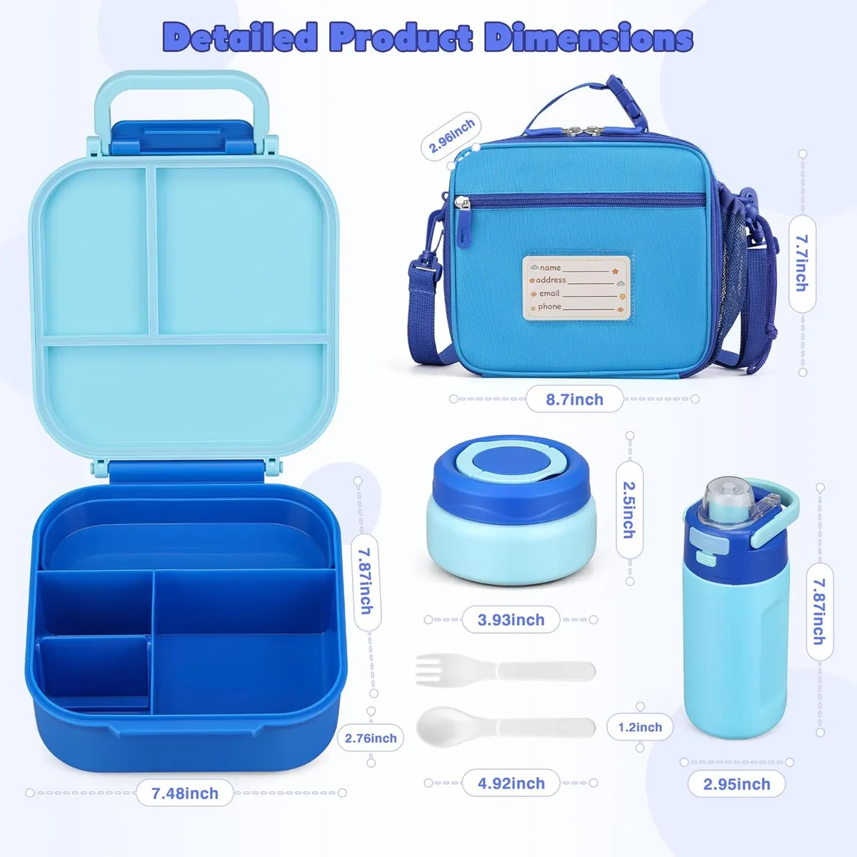 Complete Kids Bento Lunch Box Set – Leak-Proof Container, 7oz Hot/Cold Thermos, Water Bottle with Straw & Insulated Bag – All-in-One School Lunch Solution