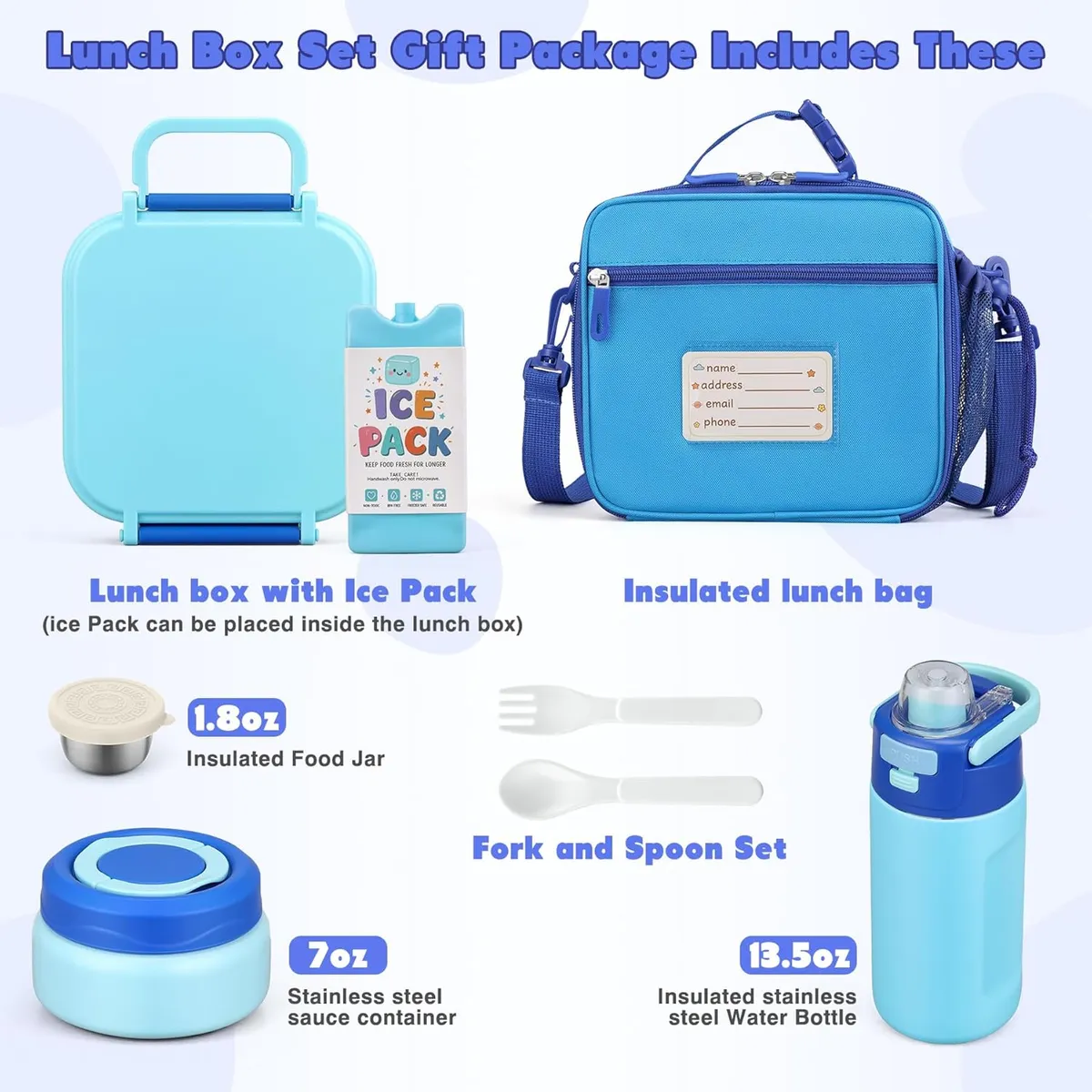 Complete Kids Bento Lunch Box Set – Leak-Proof Container, 7oz Hot/Cold Thermos, Water Bottle with Straw & Insulated Bag – All-in-One School Lunch Solution