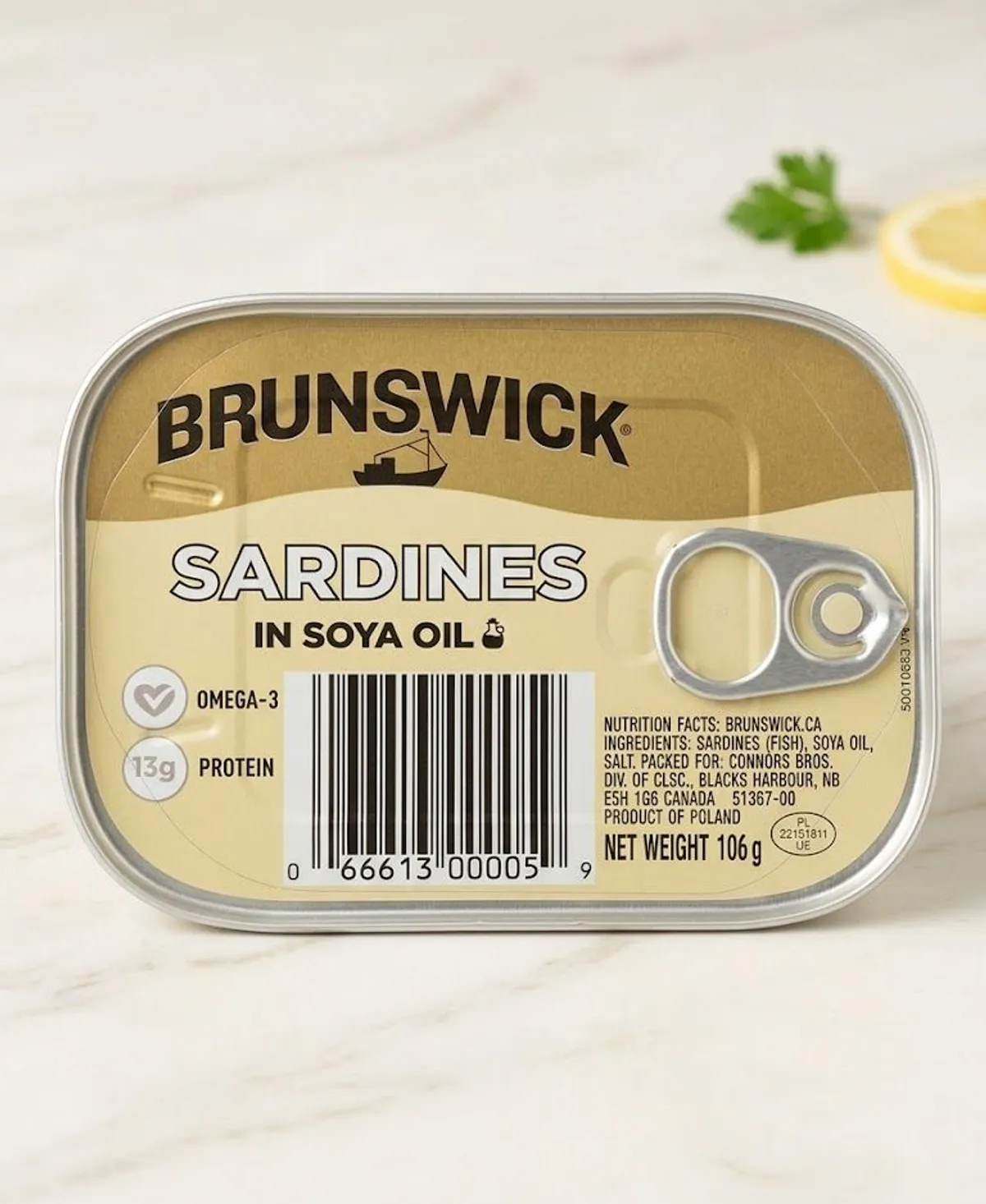 BRUNSWICK SARDINES IN SOYA OIL HIGH PROTEIN READY TO EAT 6 CANS