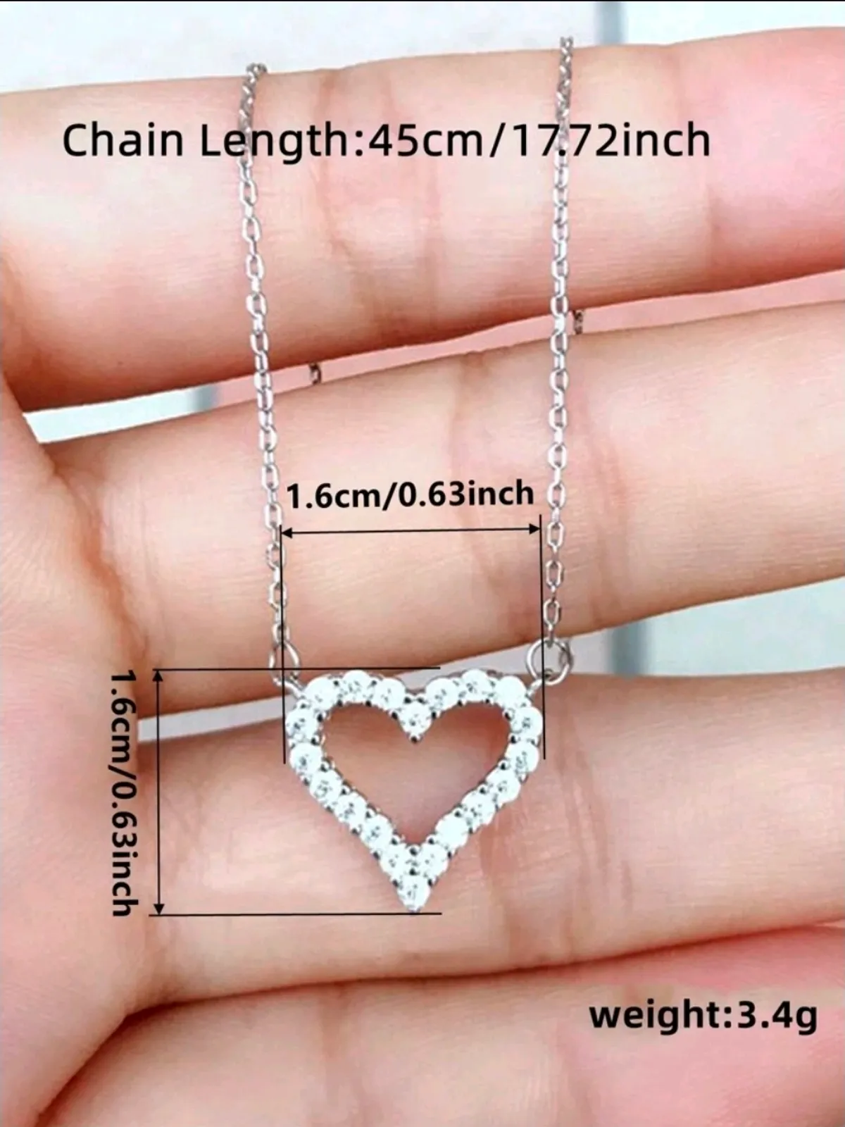 1 PC Children Elegant Cubic Zirconia Heart Necklace