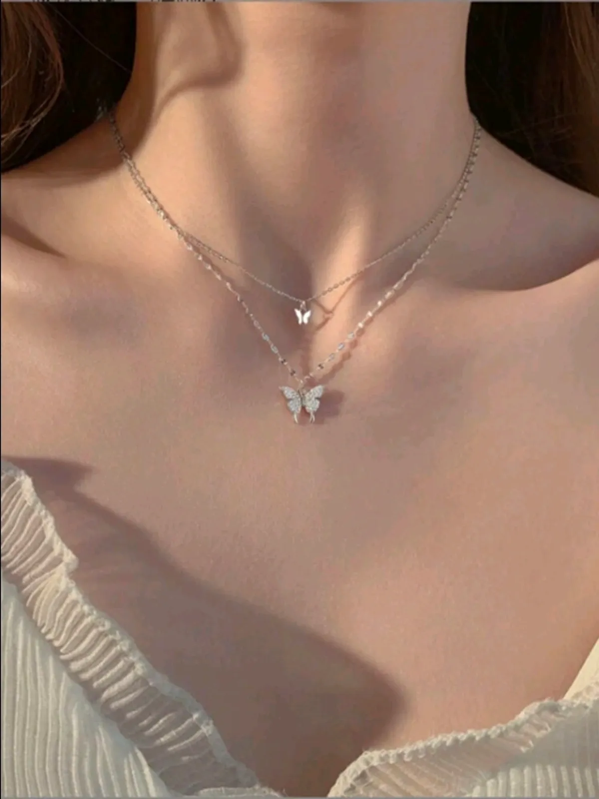 1pc Sweet & Elegant Butterfly Design Double Layered Collarbone Necklace