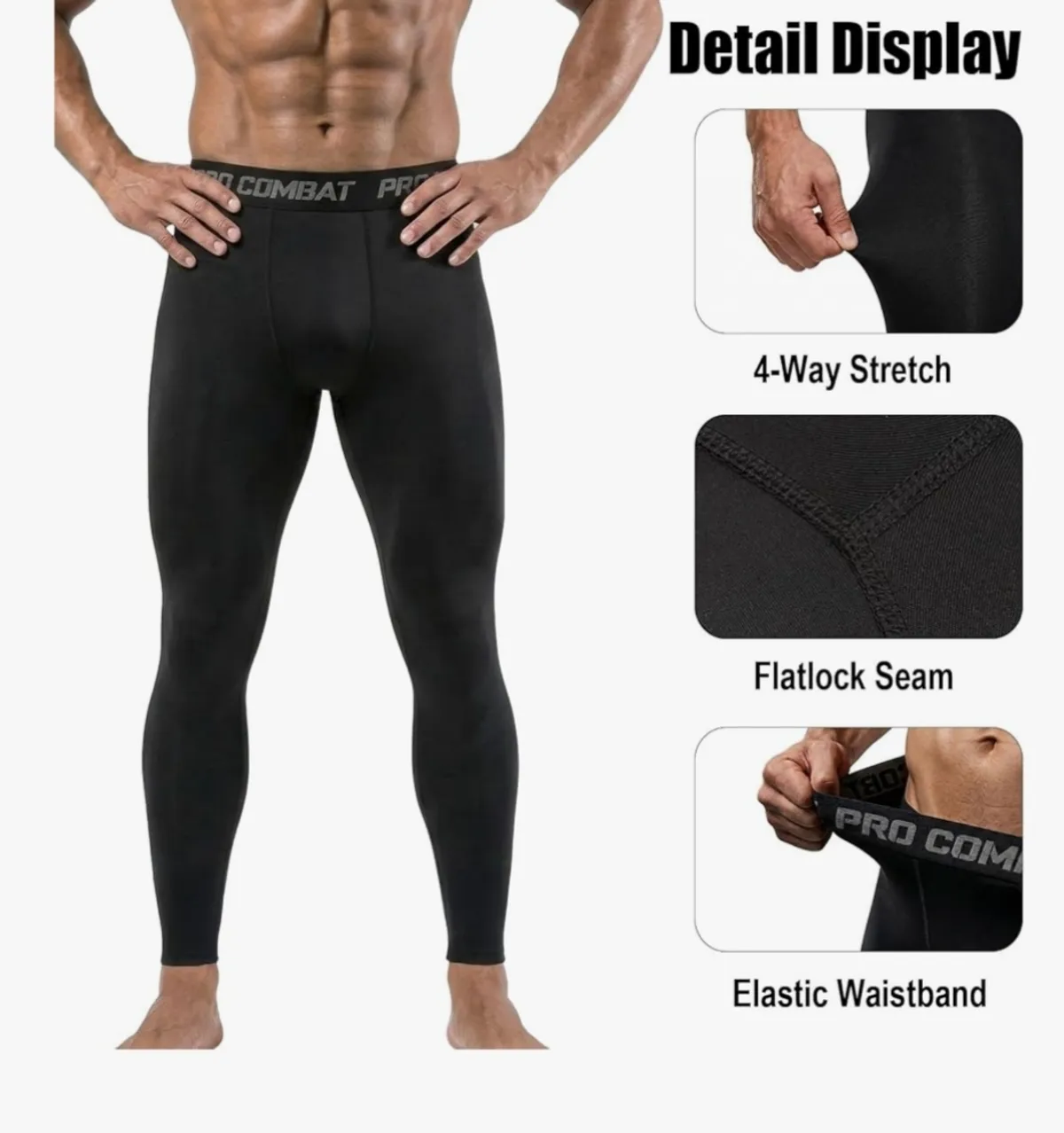 Men's Compression Pants Athletic Tight,Leggings Base Layer Bottoms For Running Workout Sports Yoga Basketball - Size L