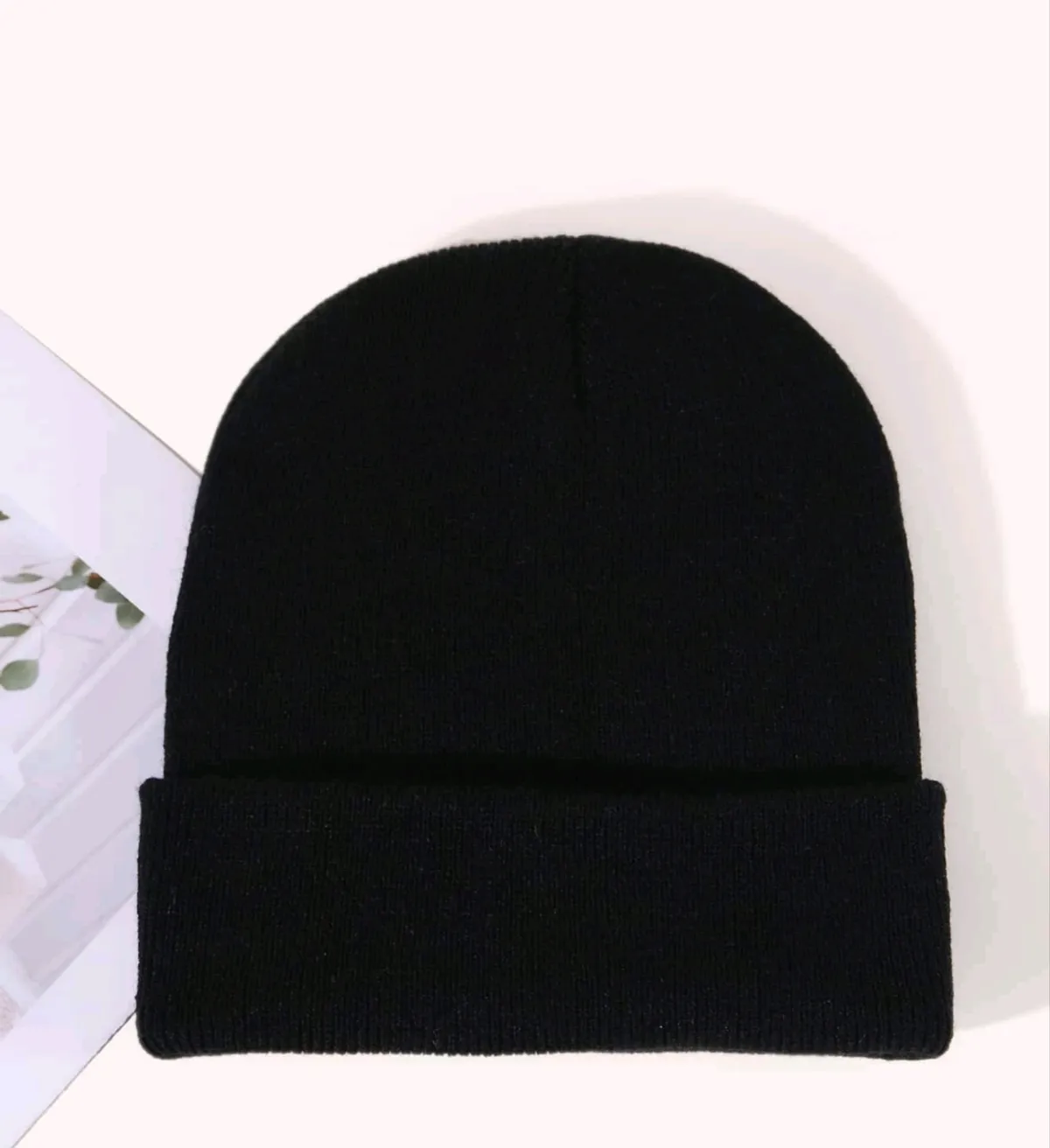 1PC Unisex Y2K Style Solid Black Short Brimless Knit Beanie Hat