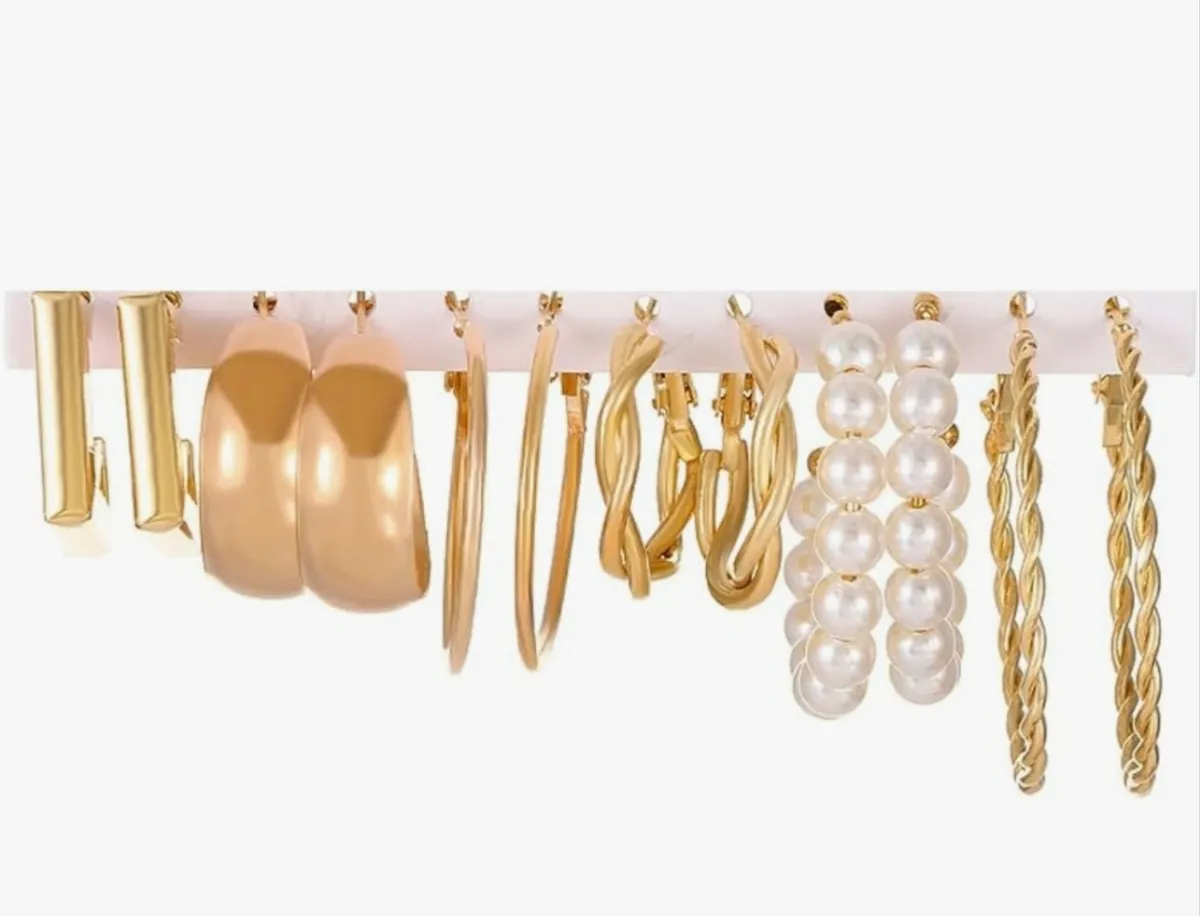 6 Pairs Gold Hoop Earring Set Fashion Trendy Small Big Hoops Earrings
