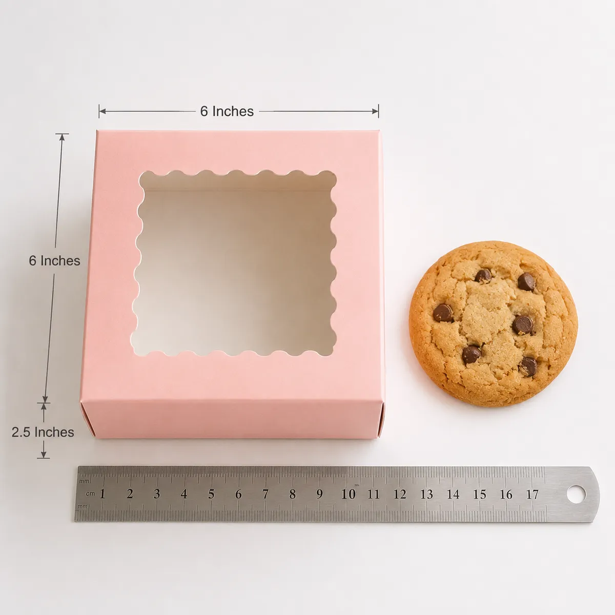 Pink Cake Box with Window – 6x6x2.5 Inches | Bakery Pastry Cookie Box for Desserts, Chocolates & Strawberries | Single Box