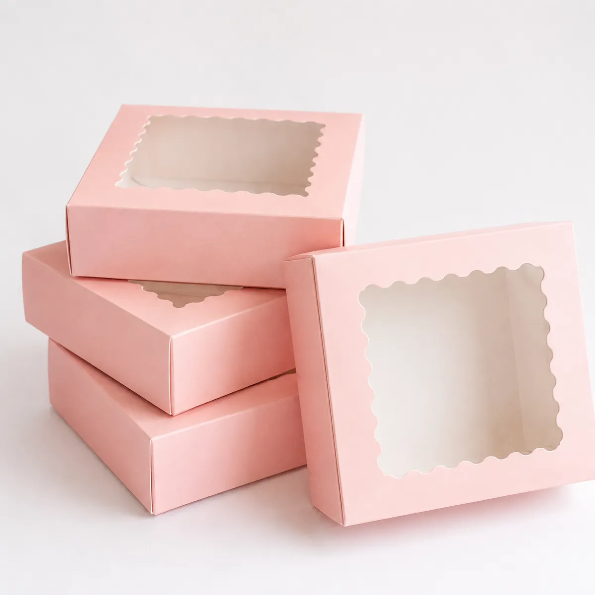 Pink Cake Box with Window – 6x6x2.5 Inches | Bakery Pastry Cookie Box for Desserts, Chocolates & Strawberries | Single Box