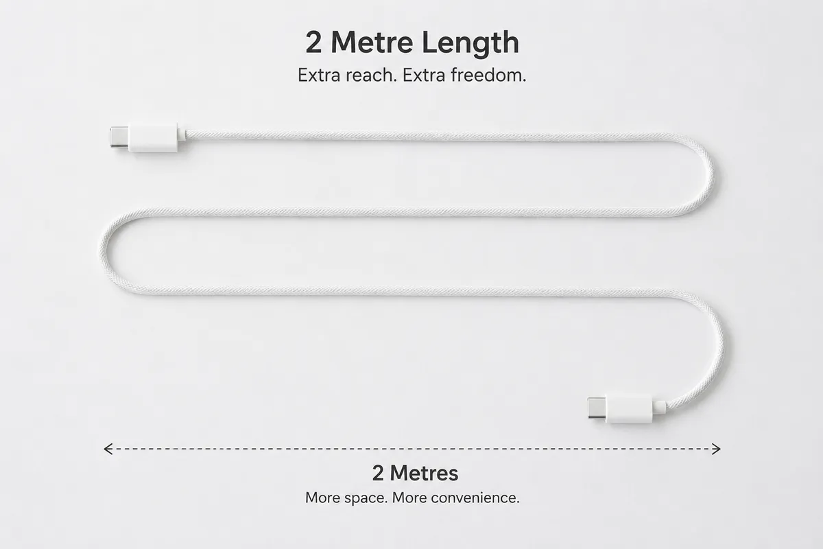 Type-C to Lightning Fast Charging Cable  2 Metres | Compatible with iPhone 17, 16, 15, 14, iPad, AirPods & Samsung | White