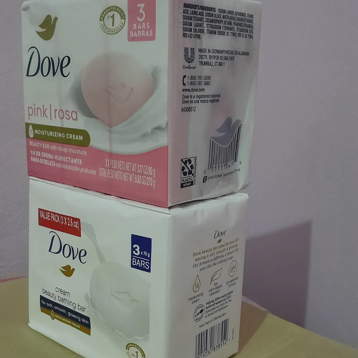 Dove Bar Soap: 6-Bar Bundle - Cream & Pink/Rosa