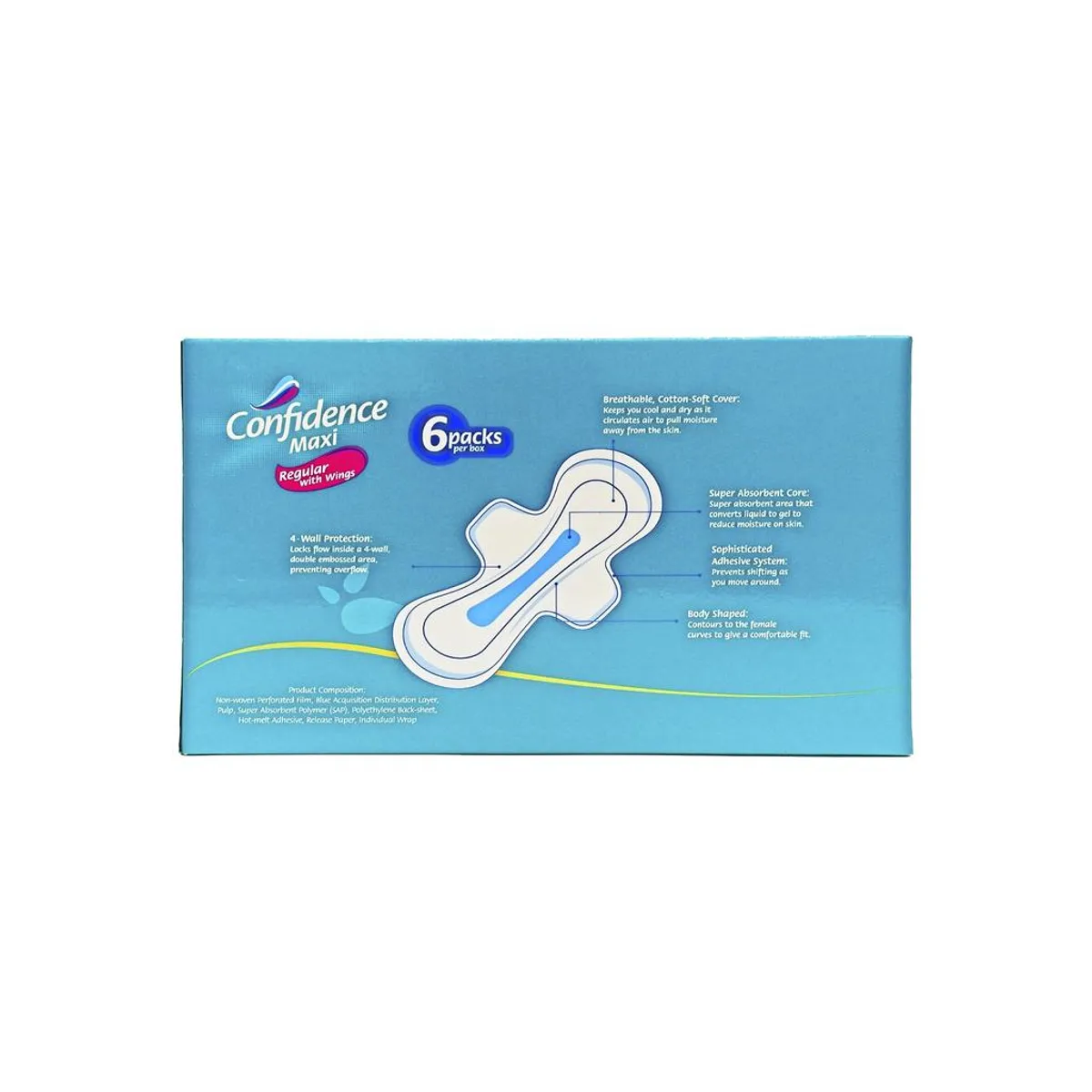 CONFIDENCE REGULAR SANITARY NAPKINS WITH WINGS LEAK PROTECTION COMFORT AND EVERYDAY FEMININE CARE 72 COUNT
