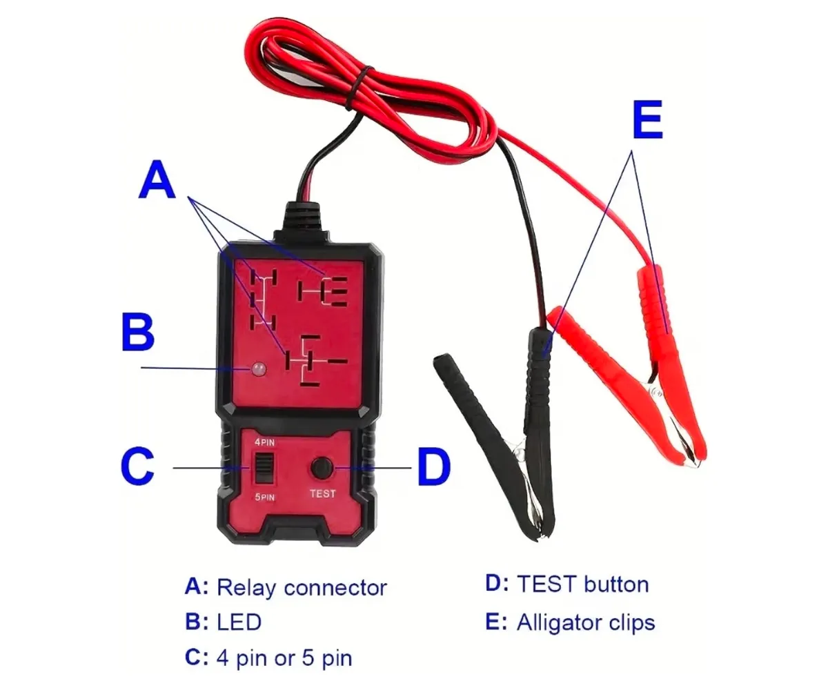 Automotive Relay Tester, 12V 4 Pin 5 Pin Car Relay Tester Diagnostic Tool with Battery Clips for Auto Repairing, 90cm Cable