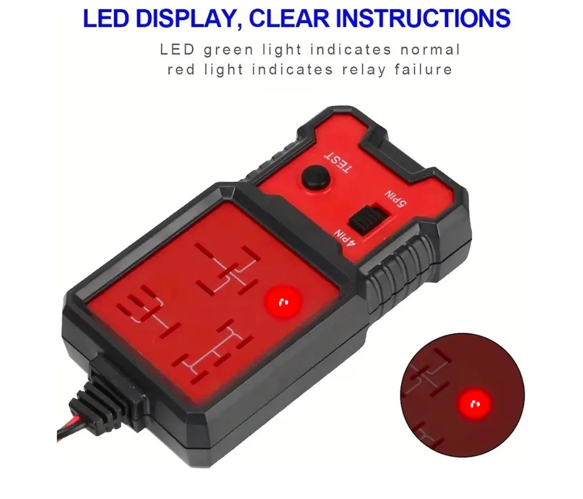 Automotive Relay Tester, 12V 4 Pin 5 Pin Car Relay Tester Diagnostic Tool with Battery Clips for Auto Repairing, 90cm Cable