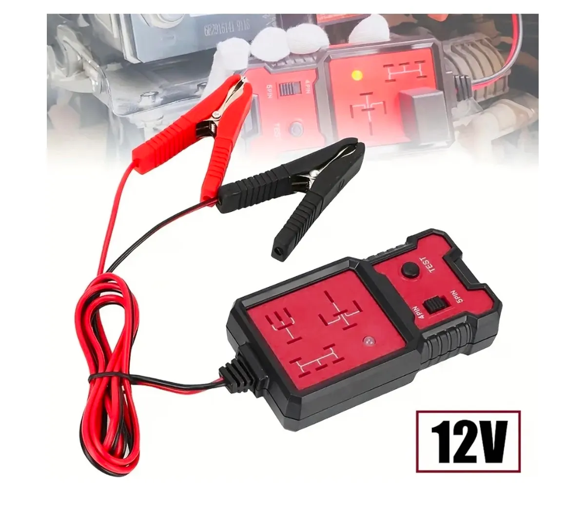 Automotive Relay Tester, 12V 4 Pin 5 Pin Car Relay Tester Diagnostic Tool with Battery Clips for Auto Repairing, 90cm Cable